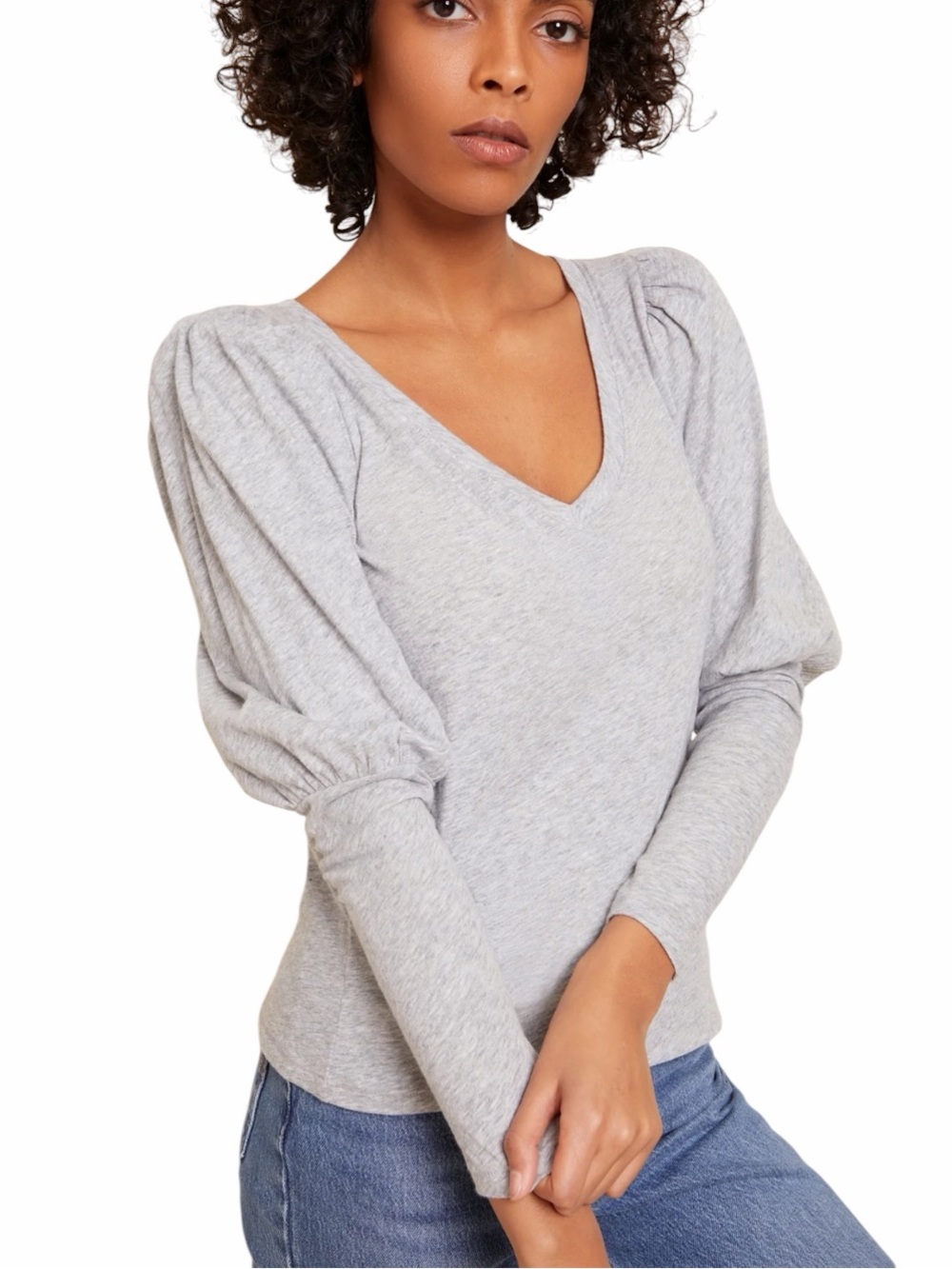 Nation LTD Gray Puff Sleeve V-Neck Tee Medium Peruvian Cotton